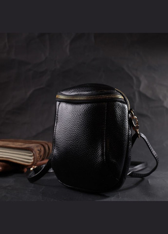 Небольшая сумка интересного формата из мягкой натуральной кожи 22338 Черная Vintage (329146649)
