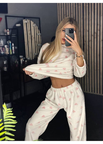 Розовая женская махровая пижама свитшот + брюки с узором свитшот + брюки MonCher