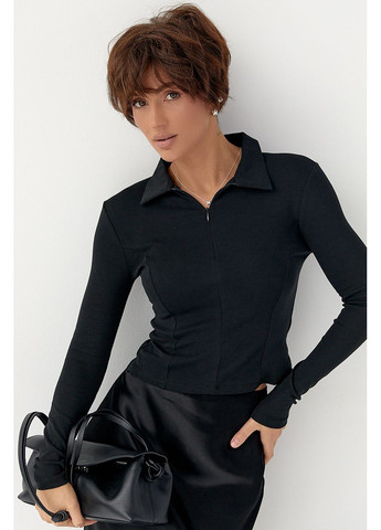 Укороченный лонг-поло с молнией на горловине Lurex (369327188)