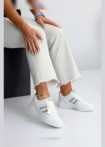 Білі жіночі кеди білі шкіряні літні на білій підошві з сірими полосками Viki Кеди