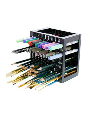 Подставка для кистей и канцелярии черная 48 ячеек пластиковая для офиса и детского хранения принадлежностей ProDobro (365442610)