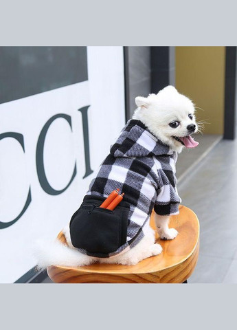Худи для котов и кошек с карманом Pet Style "Сосиска" Чернобелая клетка M No Brand - (323232301)