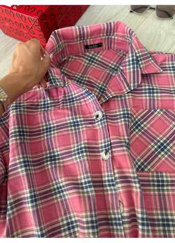 Розовая повседневный рубашка в клетку Україна с длинным рукавом