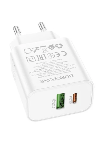 Зарядное устройство сетевое BA88A Navy PD20W+QC3.0 (1USB A/1C) Белый Borofone (372163085)