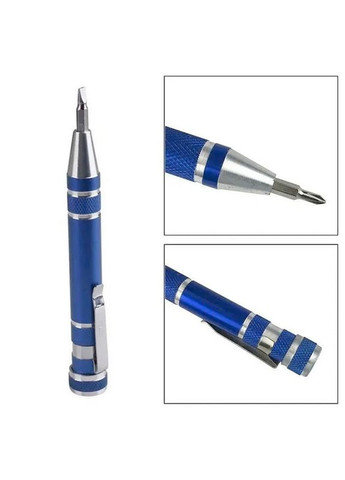 Отвертка + 8 бит в виде ручки/прецизионная/карманная/алюминиевая Silver No Brand (322707389)