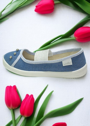 Светло-голубые детские тапочки для девочки ортопедические Waldi с бусинами