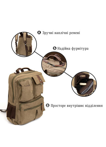 Рюкзак для ноутбука дорожній текстильний унісекс оливковий 30х42х15 см 20620 Vintage (362417877)