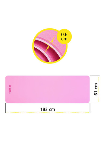 Коврик спортивный TPE 183 x 61 x 0.6 cм для йоги и фитнеса Pink/Rose Cornix XR-0005 (342758500)