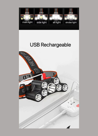 Налобный фонарь перезаряжаемый 7 LED F-T26 MJX (297707792)