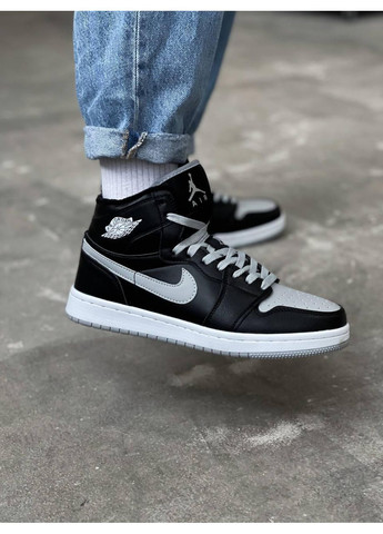 КРОСІВКИ ЖІНОЧІ NIKE AIR JORDAN RETRO 1 HIGH BLACK GREY SWOOSH НАЙК АІР ДЖОРДАН No Brand сірі зими (369389522)