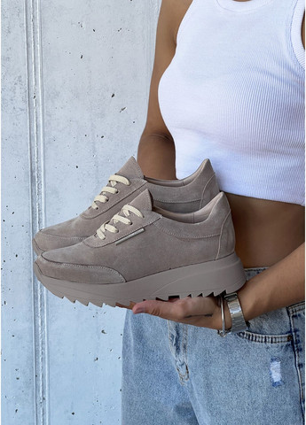 Кроссовки женские из натуральной кожи цвета беж INNOE Кросівки светло-бежевые демисезоны (361048134)