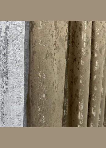 Готовий комплект штор (2шт) мармур льон кавового кольору 200х270см No Brand (299664663)