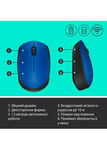 Мышь беспроводная M171 Wireless Black/Blue (L910-004640) Logitech (360408326)
