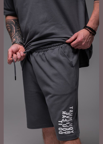 Графитовый костюм must believe,оверсайз,хлопок,шорты и футболка No Brand