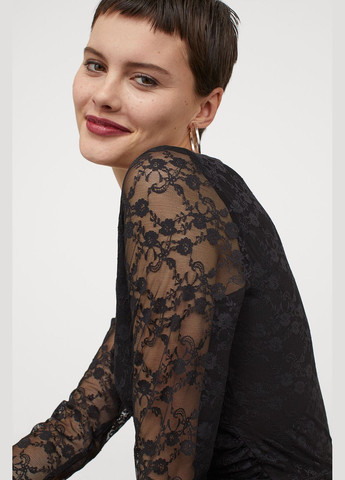 Чорна кежуал мереживне плаття H&M однотонна