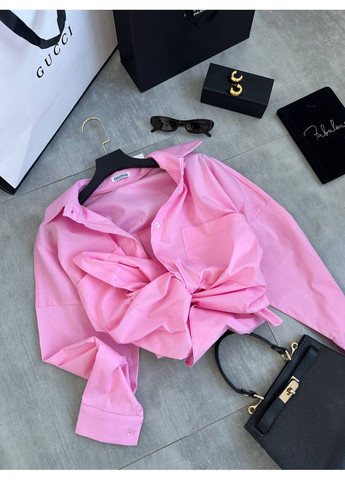 Розовая кэжуал рубашка однотонная Україна с длинным рукавом