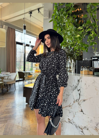 Черное женское платье из софта цвет черный с мятными цветами р.42/44 453506 New Trend
