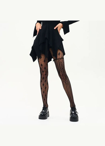Підліткові колготи капронові асиметричні різні ноги в сітку чорні ромби 80629 140-182 см No Brand (358694140)