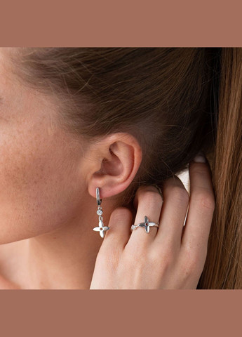 Серебряные серьги Клевер с фианитами 2065/1р-CZ Oniks (268559813)