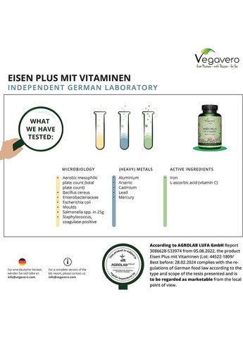 Залізо 14 мг з вітаміном С, фолієвою кислотою B9, вітамінами B12, B6 та B2 ® 120 капсул Vegavero (299717765)