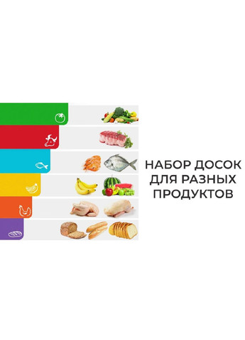 Набір пластикових кухонних різнокольорових обробних дощок для різних видів продуктів 6 штук 38х30х0,1 см (478906-Prob) Unbranded (314862799)