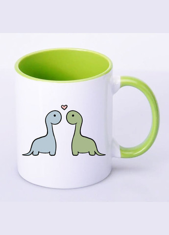 Чашка с печатью "Влюбленные динозаврики" 330мл (цвет салатовый) (22021) No Brand (316330544)