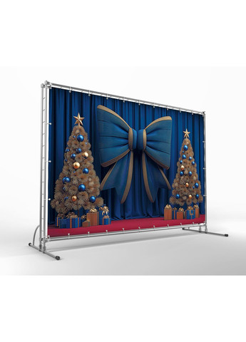Новорічна фотозона Королівський синій із бантом та ялинками – №46504 Vinylpex (369930132)