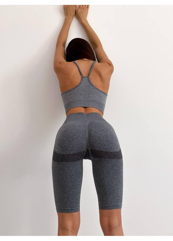 Женский костюм фитнес PUSH UP Темно / Бесшовный женский спортивный костюм топ + шорты / Компрессионный женский фитнес комплект No Brand (367102246)