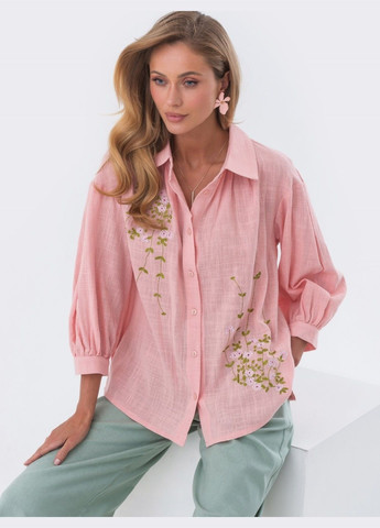 Рожева лляна блузка рожевого кольору з вишивкою Dressa