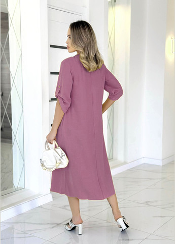 Пудровое коктейльное, деловое, повседневный, кэжуал, джинсовое яркое летнее платье свободного силуэта из американского крепа INNOE однотонное