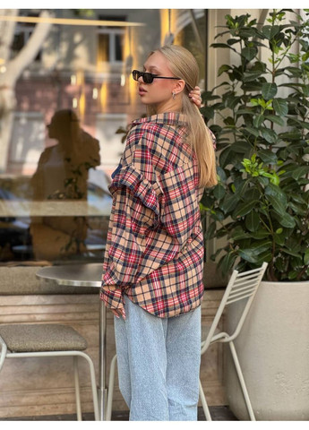 Бежевая повседневный рубашка в клетку Vione с длинным рукавом