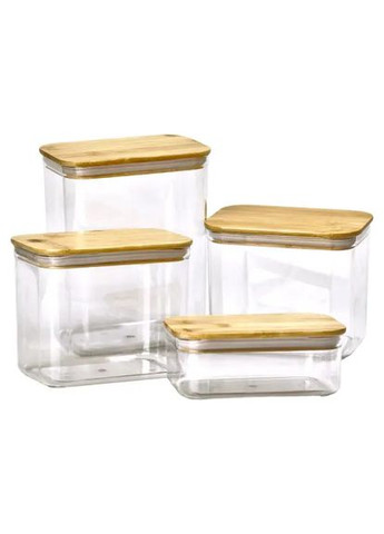 Банки для сыпучих продуктов набор из 4 шт пластиковые с бамбуковыми крышками 0.7 л /1.7 л /2.7 л /3.7 л HP-1301 Yiwu (370801081)