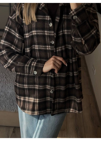 Коричневая повседневный рубашка в клетку DK/DL Мода без кордонів с длинным рукавом