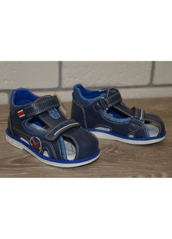 Темно-синие повседневные сандалии для мальчика с закрытым носком и задником темно-синие Kimboo на липучке