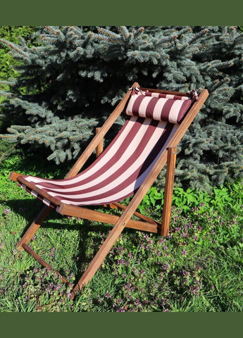 Розкладне дерев’яне крісло шезлонг з тканиною, для дачі, пляжу чи кафе. Кофейний, колір каркасу: Коричневий No Brand (316221686)