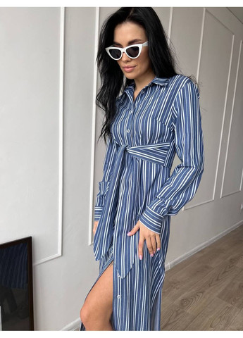 Синя повсякденний жіноча сукня-макси "майна" з довгим рукавом (td-2968720153537) TessDress