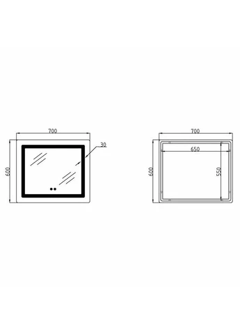 Дзеркало Kubis (KU2) 700х600 з LED-підсвічуванням Touch, з антизапотіванням, з димером, рег. яскравості LDKU60070049286 LIDZ (397039281)