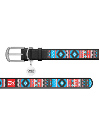 Нашийник для собак шкіряний Design з "Етно" Ш 35 мм Д 46-60 см Чорний WAUDOG (322328008)