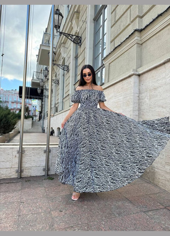 Чорно-білий повсякденний, вечірня, кежуал жіноча сукня з відкритими плечима Style Point з квітковим принтом