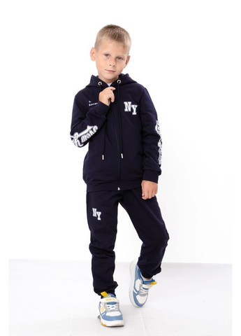Темно-синий демисезонный утепленный костюм для мальчика свободного кроя на молнии с принтом (p-8274) Носи своє 6018-023-33-6