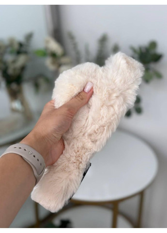 Молочные женские тапочки меховые молочные / женские пушистые тапки цвета айвори / женские теплые домашние тапочки молочного цвета No Brand