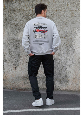 Сірий чоловічий утеплений оверсайз світшот на флісі з принтом ferrari Without однотонний без декору (361267553)