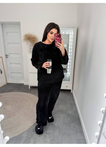 Черная пижама женская махровая. домашний костюм теплый женский No Brand
