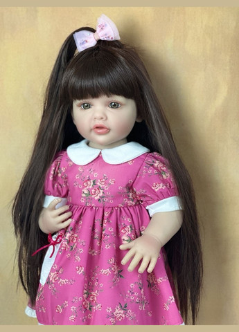 Большая виниловая кукла ручной работы с бантом в платье Baby Doll с настоящими волосами и красивыми глазами Reborn (305296031)