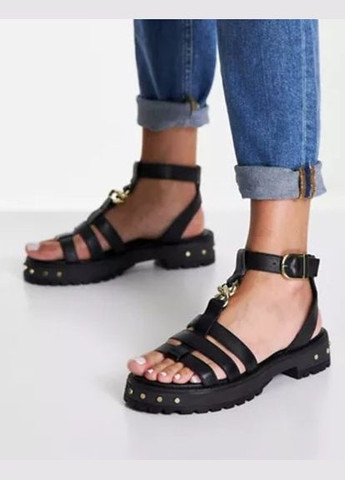 Босоніжки Asos fresham premium leather chunky flat sandals in black (290907851)