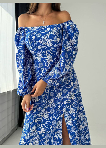 Синее повседневный макси платье в цветочный принт Adelante с цветочным принтом