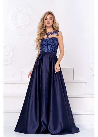 Темно-синее вечернее платье атлас глиттер 20018 синее Tanita-Romario