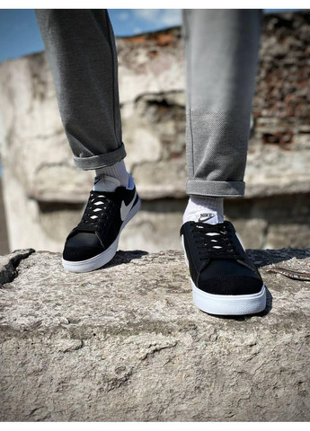 Черные демисезонные кроссовки мужские nike blazer low black white v2 найк блейзер No Brand