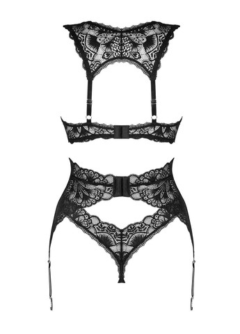 Чорний демісезонний комплект білизни мереживний з поясом donna dream set Obsessive