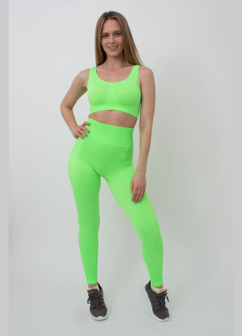 Кислотно-зеленые демисезонные леггинсы женские спортивные в рубчик Giulia